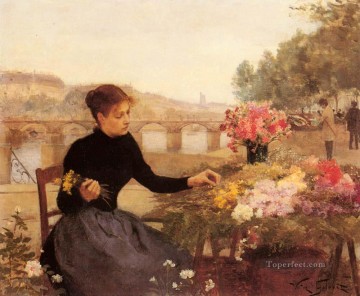 Landscapes Painting - A Parisian Flower Market genre Victor Gabriel Gilbert